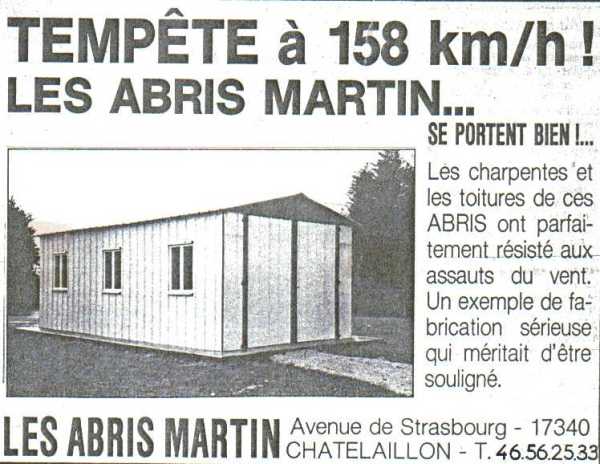 Article paru dans SUD-OUEST en Janvier 2000, relatant la fiabilité des Abris MARTIN lors de la tempête de 1999.